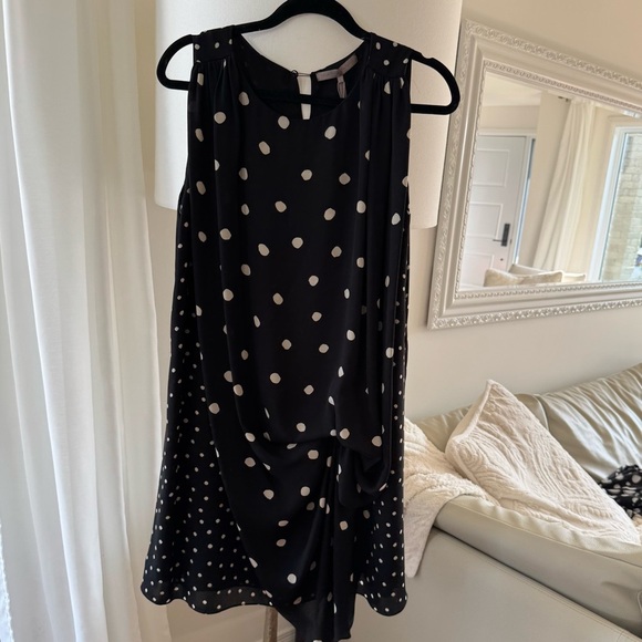 HALSTON Heritage NWT  Dress M -Black & cream Asymmetrical Polka Dot  sleeveless - Picture 2 of 14